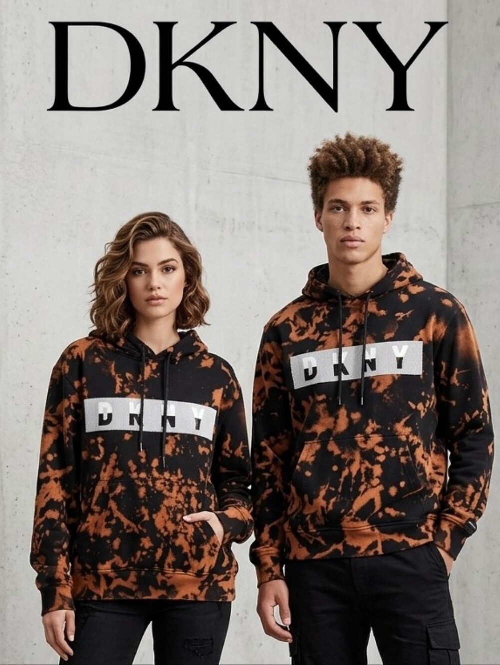 Dkny Black & Orange Tie-Dye Logo Hoodie Size M Ptp 23" Like New 💕